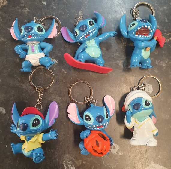 6x 3D Solid Rubber Cartoon Collectible Lilo & Stitch Figures Novelty  Keyrings Gift Idea 