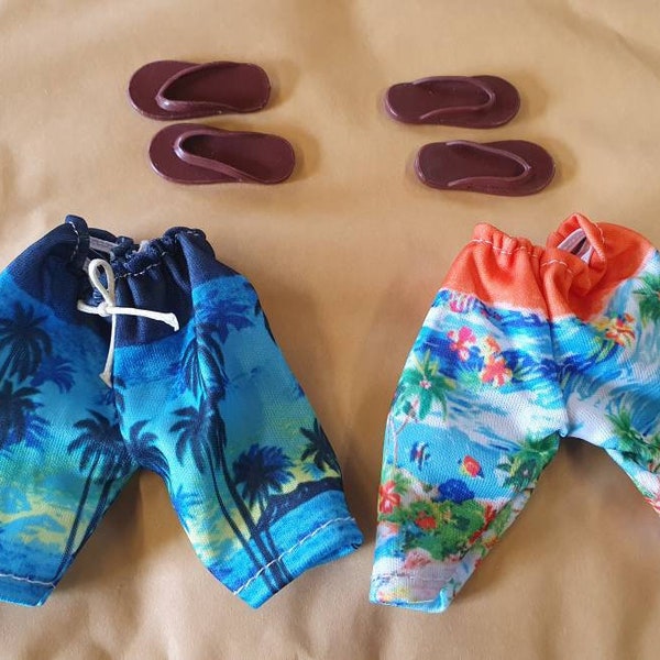 2x Male Doll Clothing Swimming Trunks Shorts & Flipflops Compatible with Ken Dolls