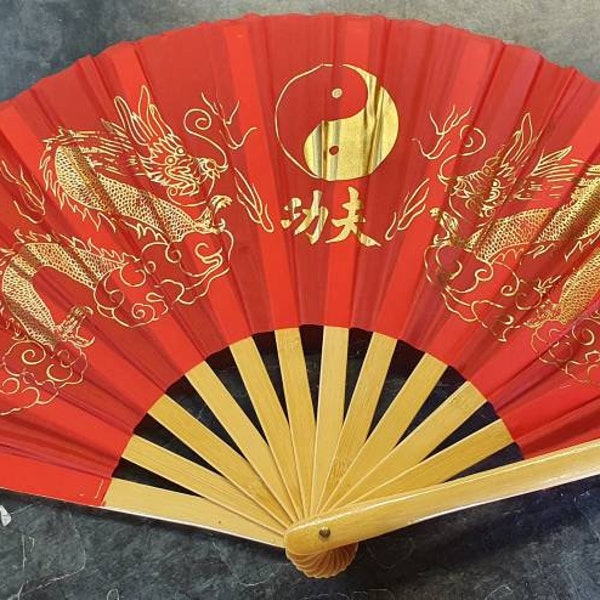 Large Red Chinese Dragon Ying Yang Summer Heat Decorative Burlesque Dancing Folding Hand Fan