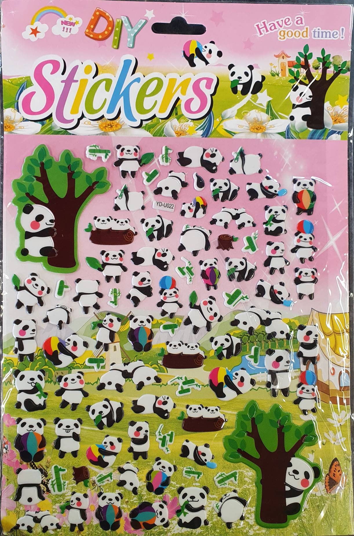 CUTE PLAYING PANDA STICKERS Animal Puffy Vinyl Raised Sticker Sheet  Scrapbook - Helia Beer Co