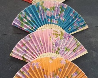 10x Pastel Colours Decorative Hand Fans: Wood & Fabric for Wedding Favours, Hot Summers, Gifts