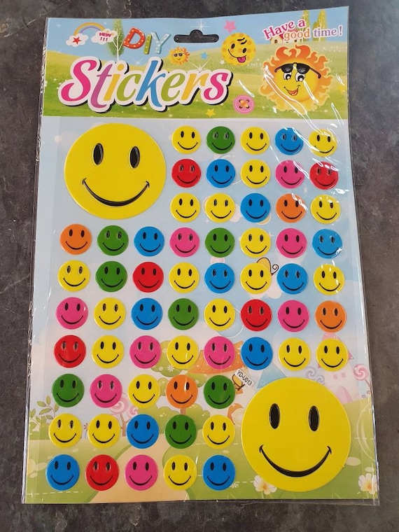 1x Großes Blatt wiederverwendbar Buntes Fröhliches Gesicht Emoji Puffy 3D  Aufkleber für Kinder Bastelbücher - .de