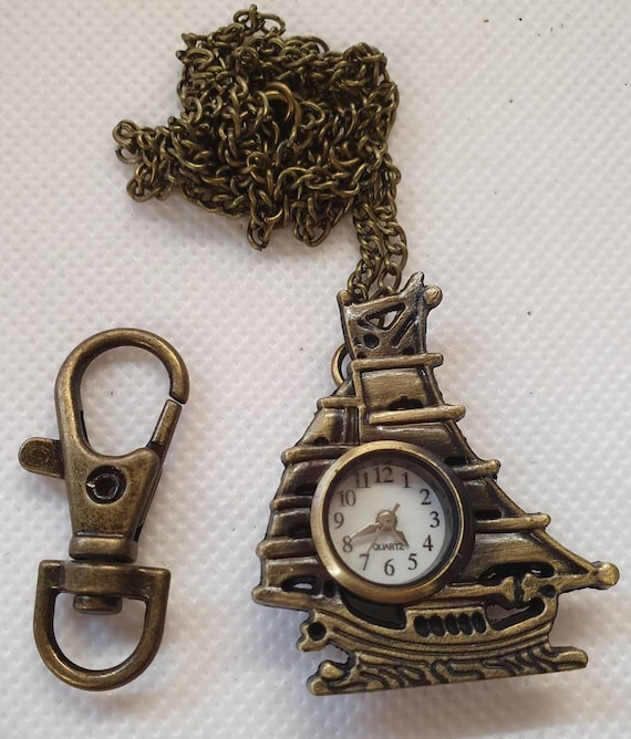 Bronze Tone Antique Style Ship Sailing Boat Design Novelty Pocket