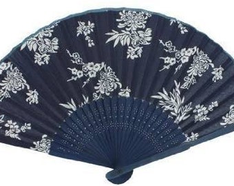1x Blue Wood Decorative Burlesque Folding Summer Hand Fan