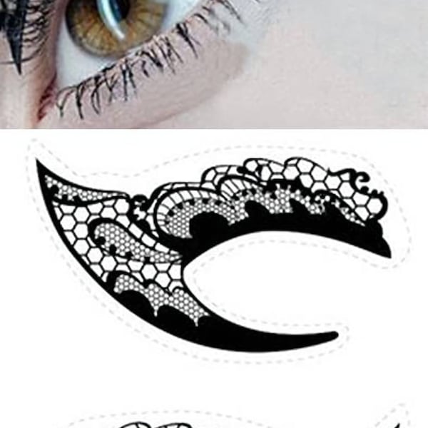 1x Paire Dentelle Noire Glam Masquerade Style Tatouages Oculaires Temporaires pour les Fêtes Festivals