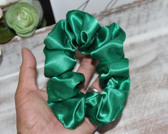 Green Satin Scrunchie, Luxury Hair Tie, Large Ponytail Holder