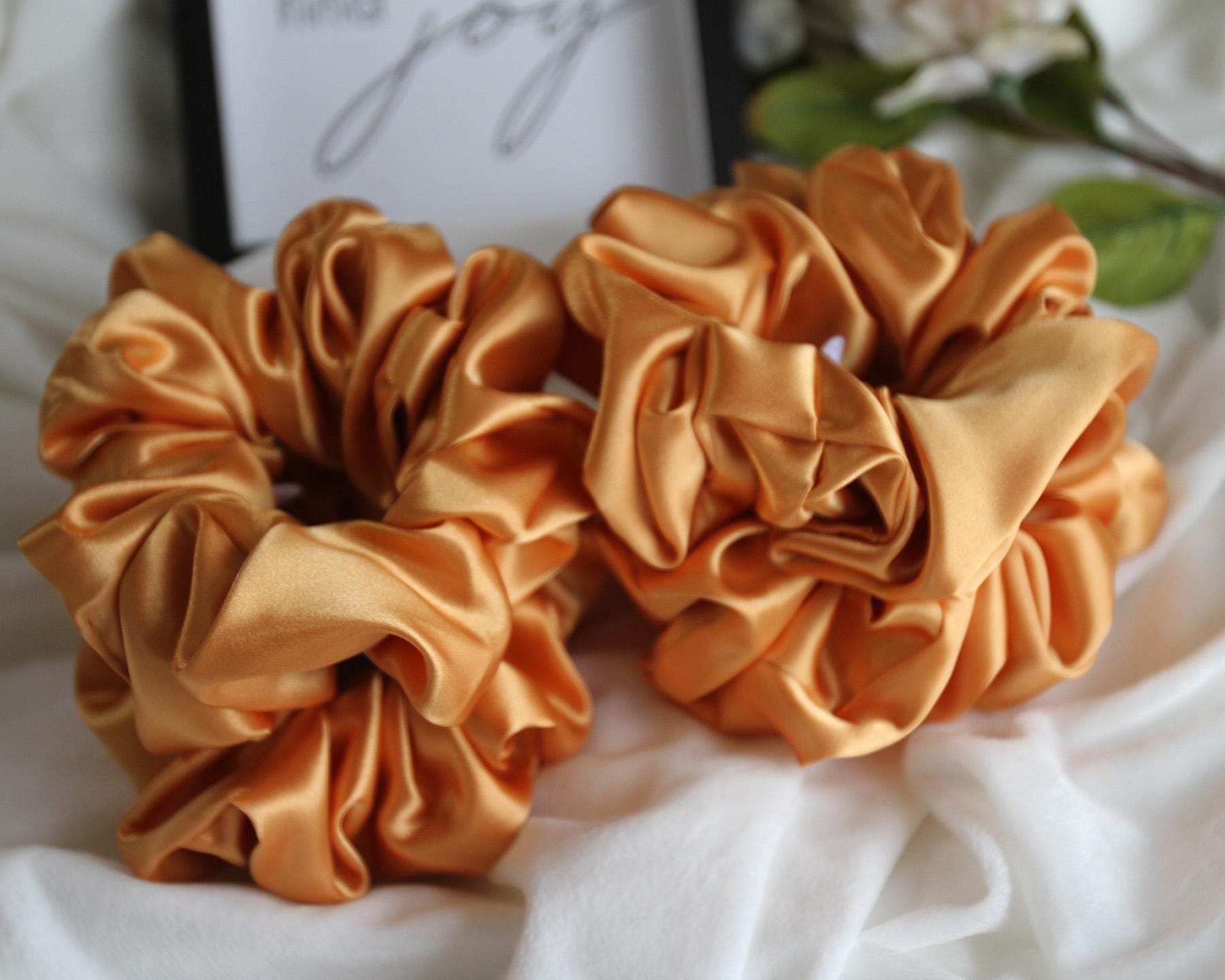 Gold Satin Scrunchie - Large Handmade Hair Accessory - Smooth Silk Feel - Jumbo Hair Ties