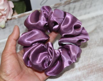Purple Satin Scrunchie, Luxury Bridal Hair Accessory, Handmade Elastic Tie