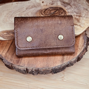 Akkordeon Snap Geldbörse | Cognac und Schwarz Pueblo Italienisches Leder | 3 Taschen