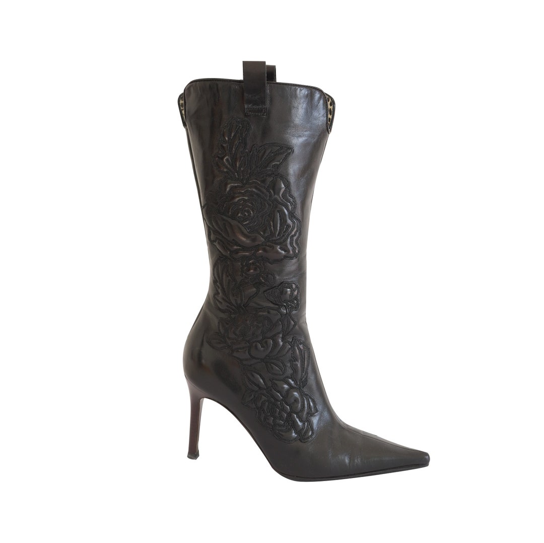 Vintage Italian Rose Embossed Boots