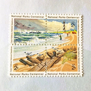 Vintage Cape Hatteras National Seashore Postage Stamp Block ~ 1972 Hatteras Lighthouse