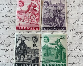Vintage Pirate Stamps / Set of 4 / Grenada / New / Blackbeard