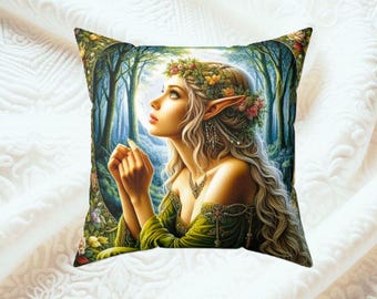 Enchanted Elf Pillow, Castlecore Accent Elven Home Decor Square Elvish Throw Pillow Ren Faire Gift Idea Medieval Renaissance