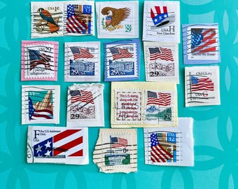 15 US Flag Patriotic Postage Stamps on Paper for Craft Projects