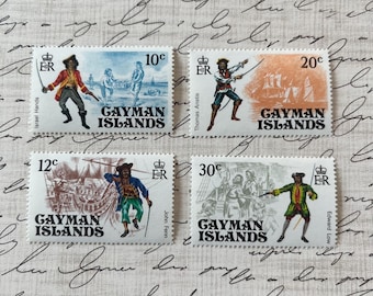 Vintage Pirate Stamps / Set of 4 / Cayman Islands / New Unused