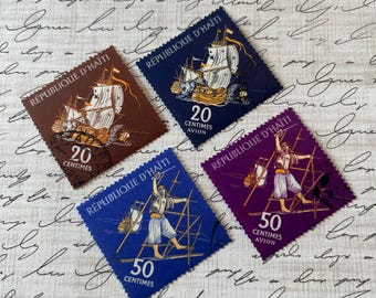 Vintage Pirate Stamps / Set of 4 / Haiti / New / Ships / 1961