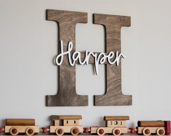 Custom Initials Sign l Wooden Wall Name Sign for Wall l Letter Capitalized Name Sign l Door Sign l Modern Name Sign l