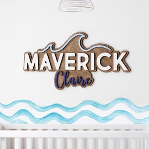 Personalized Wood Name Sign, Ocean Wave Nursery Decor