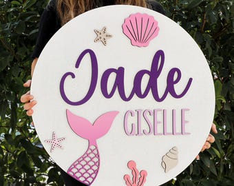 Custom Mermaid Under the Sea Kid 3D Wood Nursery Name Sign Personalized ...