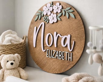 Floral Wooden Name Sign: Custom 3D Nursery Decor