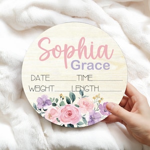 Baby Birth Stat Sign, Personalized Birth Announcement, Floral Baby Announcement, Printed Newborn Birth Stat, Hospital Birth Announcement