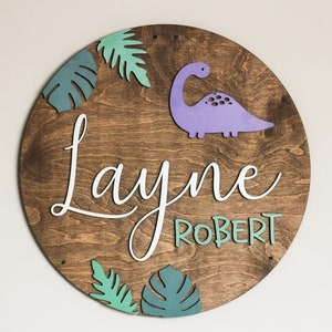 Custom Kid Name Sign l Dinosaur Theme  l Wooden Baby Name Sign l Newborn Name Sign l Baby Hospital Sign l Dinosaur Sign in for Baby Shower