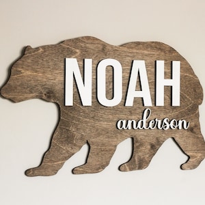 Bear Name Sign | Customized Bear Shaped Wooden Nursery Name Sign for Baby Room Decoration