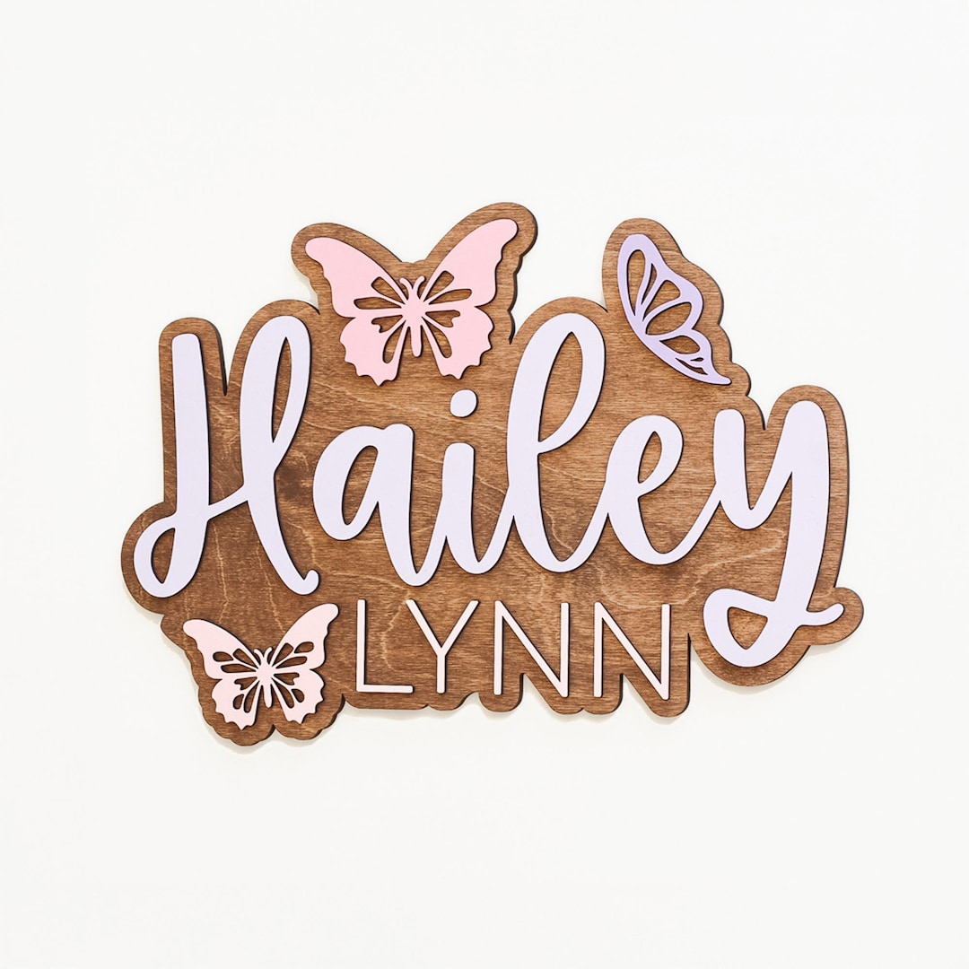 Custom Wooden Name Sign With Pastel Butterflies - Nursery Decor - Etsy