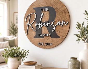 Round Last Name Sign, Custom Established Family Gift, Christmas Gift