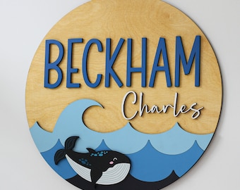 Personalized Ocean Theme Name Sign - Under the Sea Wooden Sign - Whale ...