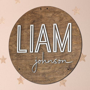 Round Wooden Nursery Name Sign, Baby Shower Gift