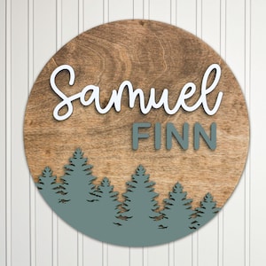 Woodland Nursery Name Sign l Forest Name Sign l Round Baby Sign l Circle Nursery Sign l Round Wood Name l Forest Theme Sign