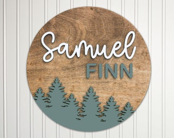Woodland Nursery Name Sign, Round Forest Theme Decor
