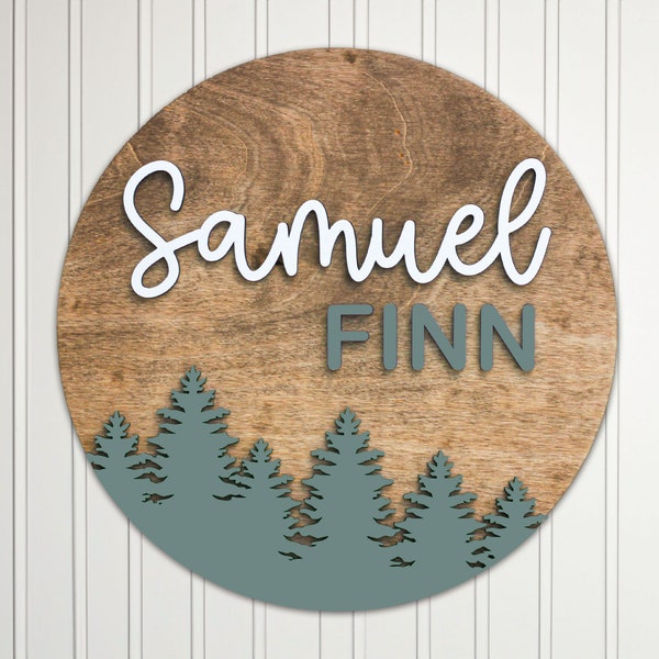 Woodland Nursery Name Sign l Forest Name Sign l Round Baby Sign l Circle Nursery Sign l Round Wood Name l Forest Theme Sign