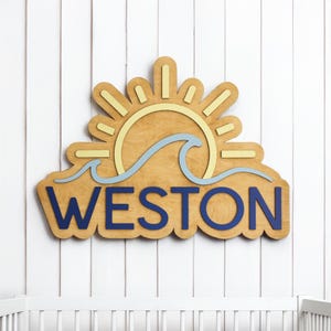 Nursery Name Sign, Sun Name sign for Nursery, Boho Name Sign, Custom Wood Name, Nursery Decor, Sun and Wave Nursery