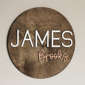 Baby Name Sign for Nursery, Wooden Round Sign, Baby Shower Hanging Sign, Nursery Decor, Baby Shower Gift