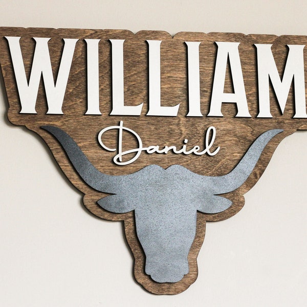 Western Baby Sign l Bull Horn Baby Name Sign l Western Nursery Decor l Longhorn Name Sign l Bull Horn Child Name Sign l Rodeo Sign