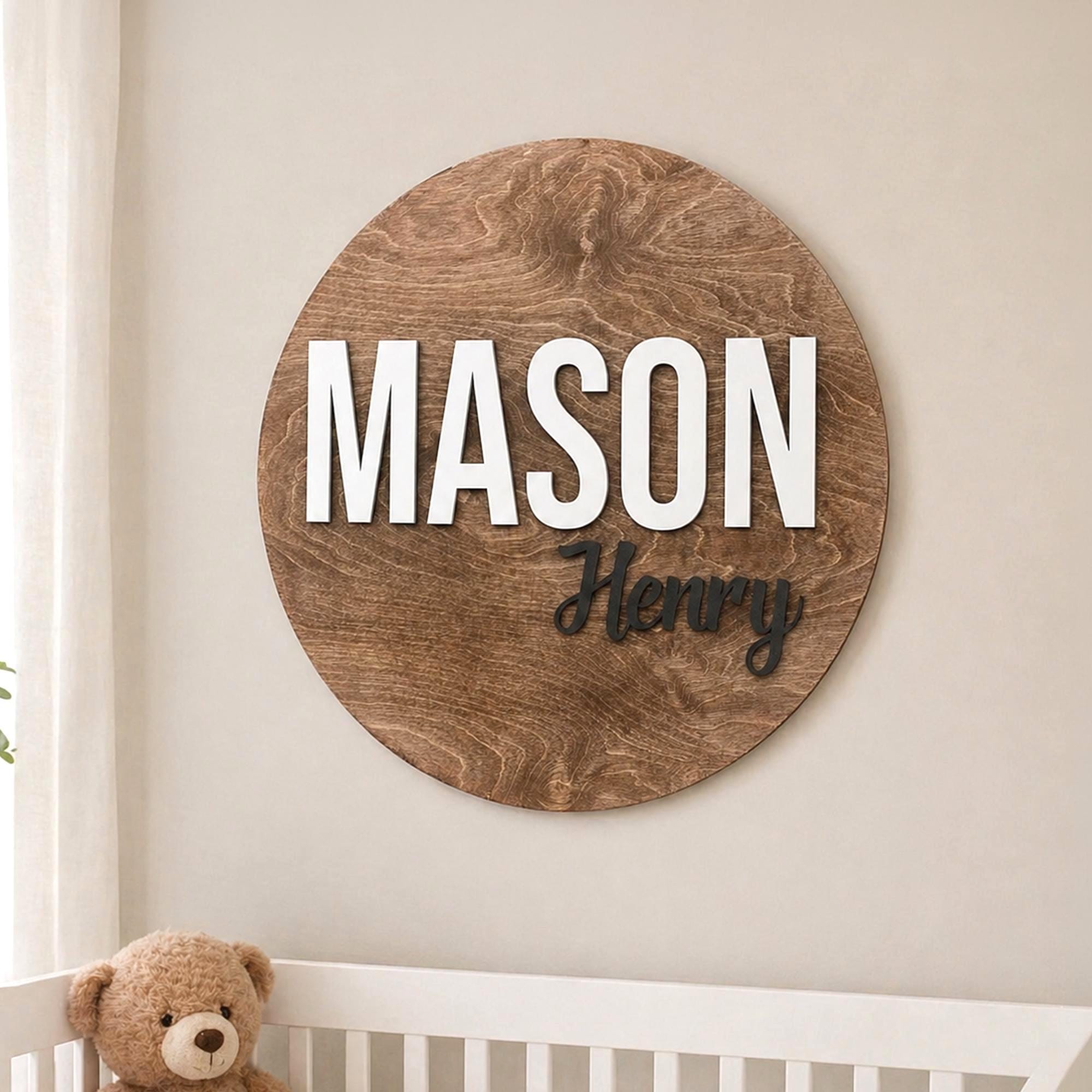 Personalized Wooden Nursery Name Sign, Custom 3D Decor for Baby Shower ...