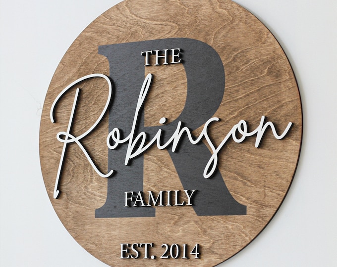 Round Last Name Sign, Round Wedding Sign, Established Sign, Family Gift, Custom Family Gift, Wood First  Home Gift, Christmas Gift