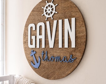 Custom Nautical Baby Name Sign, Anchor Ocean Nursery Decor