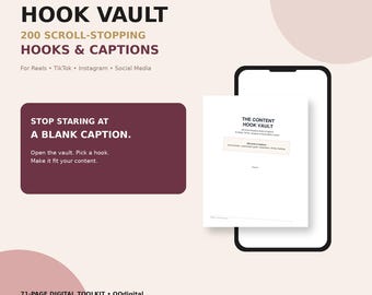 200 Social Media Hooks & Captions, Content Creator Guide, Instagram Reels Hooks, TikTok Content Ideas, Caption Ideas PDF