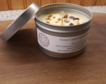 Aromatherapy Candle - Crown Chakra Soy Reiki Candle, All Natural, Toxin Free, 100% Essential Oil, Frankincense, Tangerine, Amethyst, Quartz