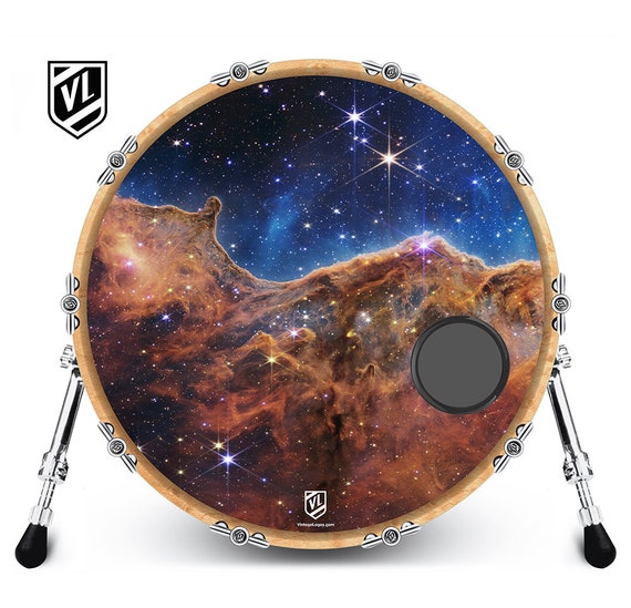 Custom Bass Drum Head With 4 Port Ring Cosmic Cliffs JWST 