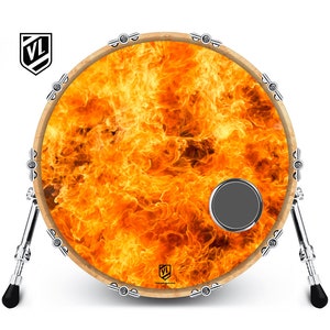 Custom Bass Drum Head with 4&quot; Port Ring - On Fire