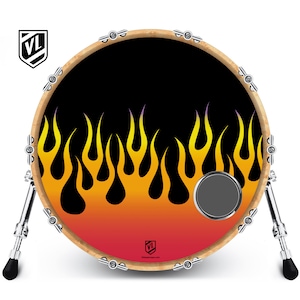 Custom Bass Drum Head with 4&quot; Port Ring - Hot Rod Flames