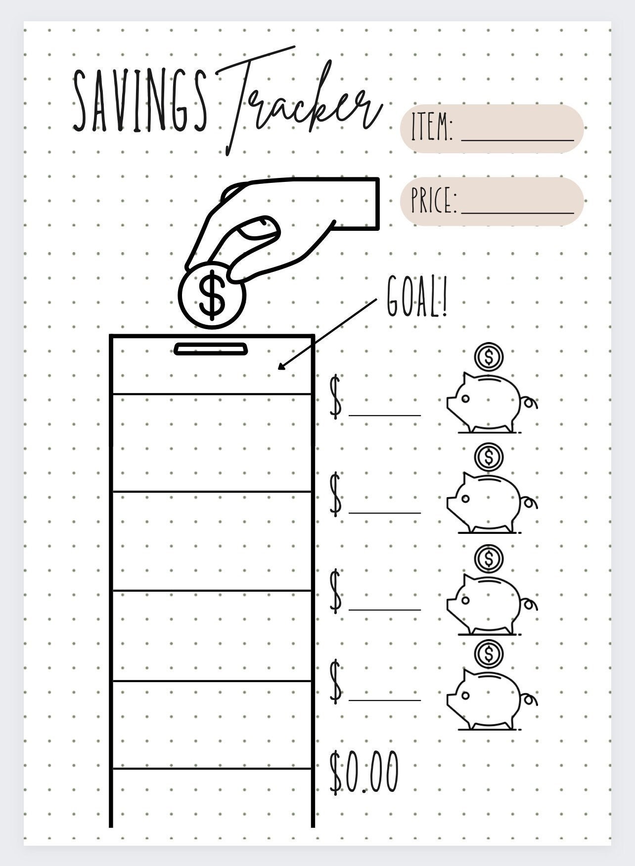 Savings Tracker Bullet Journal Instant Download PDF Digital Etsy