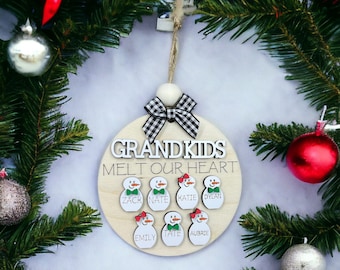 Personalized Snowman Grandkid Grandparent Ornament, Christmas Ornament, Gift for Grandparent,Grandkid Ornament, Personalized Family Ornament