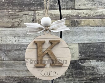Personalized Farmhouse Shiplap Monogram Inital Ornament, Custom Ornament, Family Ornament