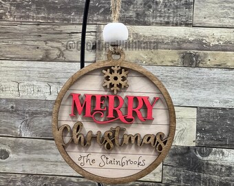Personalized Merry Christmas Rustic Simple Family Grandchildren Pet Ornament, Personalized Custom Family Ornament