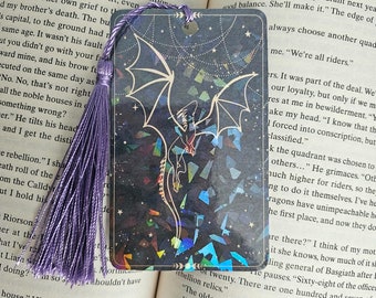 Dragon Bookmark, Fantasy Bookmark, Holographic Bookmark with Tassel, Double Sided Bookmark